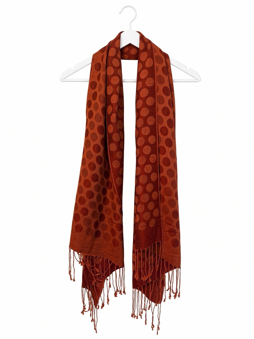 Polka Dot Fringe Scarf in Rust